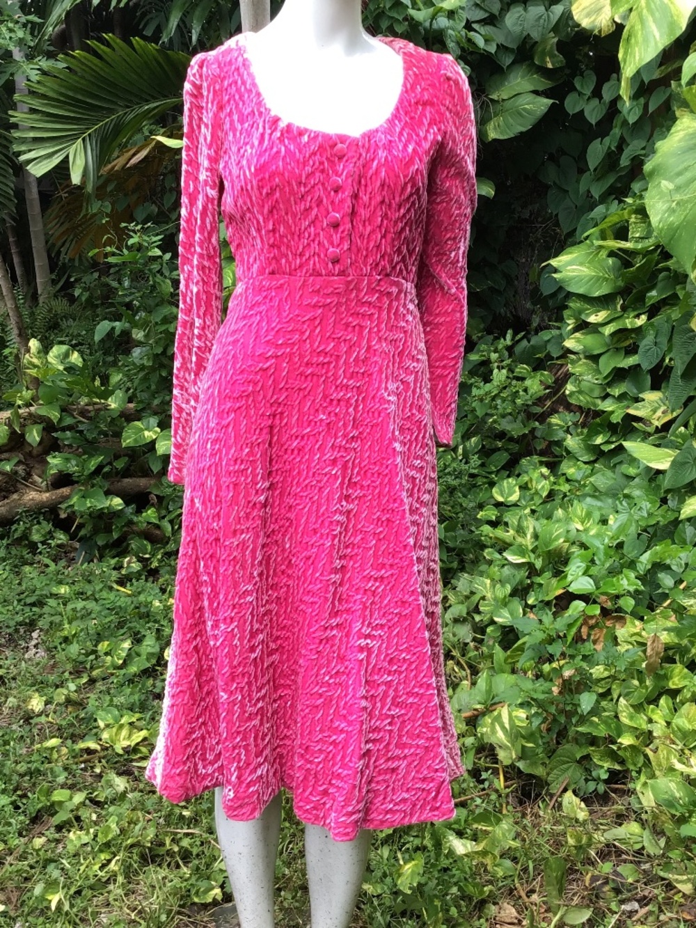 Vintage  Dress with silk lining unique fabric velvet